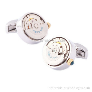 Top Selling Stainless Steel Automatic Movement Watch Cufflinks With Golden Crowns
